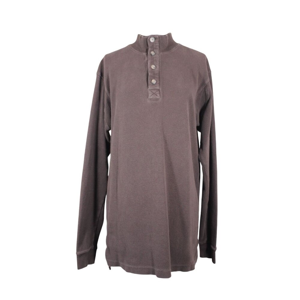 Duluth Trading men's trim fit button mock neck waffle knit‎ Henley shirt M